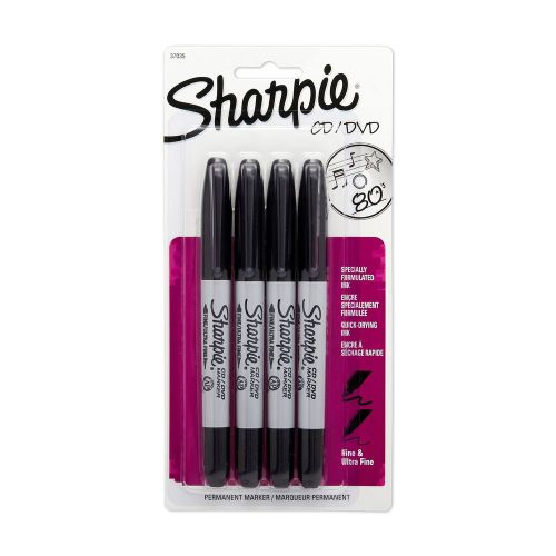 Sharpie CD/DVD Twin Tip Permanent Markers 4 Black Markers (37035PP) 4-Pack
