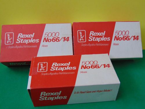 Lot of 3 boxes REXEL No 66/14 14mm Staples 5000 each New in boxes