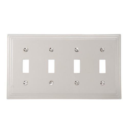 Amerelle 84t4n steps cast metal four toggle wallplate, satin nickel for sale