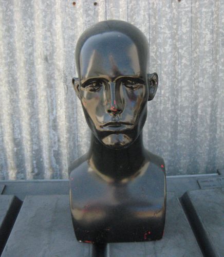 (USED) MN-AA GLOSSY  BLACK MANNEQUIN DISPLAY HEAD WITH BUST MALE
