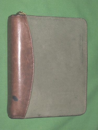 COMPACT 1.25&#034; Green Suede BROWN LEATHER Franklin Covey Planner BINDER Quest 2076