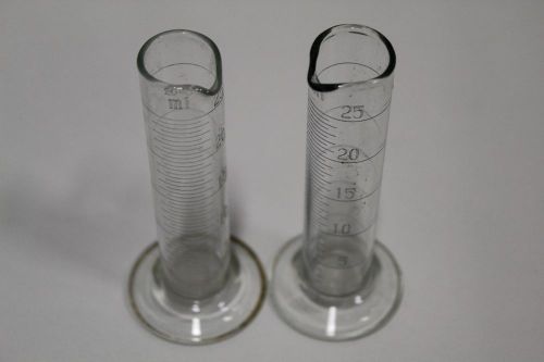 Lot of (2) Pyrex Kimax Measuring Graduated Glass 25mL Cylinder Beaker with Spout
