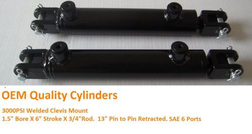 Hydraulic cylinder 1.5&#034; bore x 6&#034; stroke x 0.75&#034; rod, 13&#034; pin to pin for sale