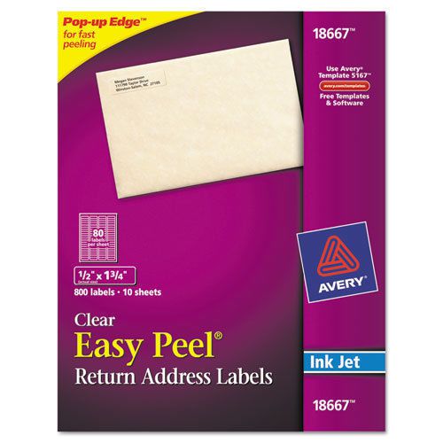 Avery Clear Easy Peel Mailing Labels, Inkjet, 1/2 x 1 3/4, 800/Pack