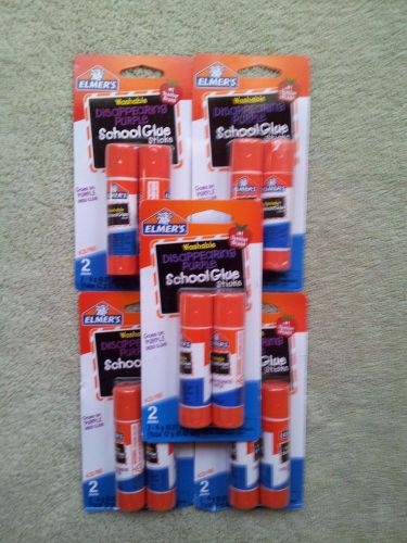 Lot Of Five New 2 Pack Elmer&#039;s Disappearing Purple School Glue Sticks Washable