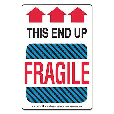 Shipping and Handling Self-Adhesive Label, 4 x 6, THIS END UP, FRAGILE, 500/Roll
