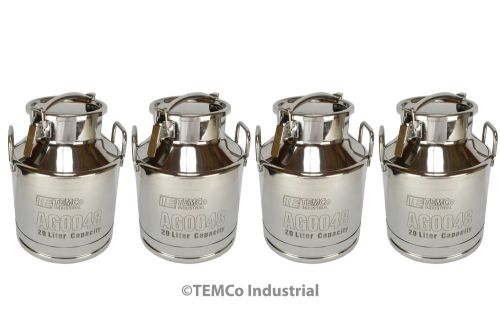 4x TEMCo 20 Liter 5.25 Gallon Stainless Steel Milk Can Wine Pail Bucket Tote Jug