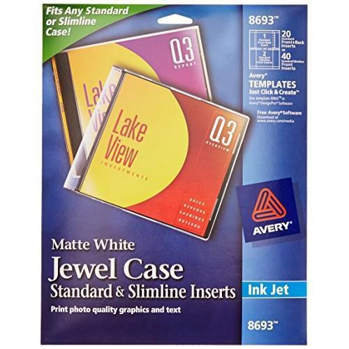 Avery CD/DVD Jewel Case Inserts for Ink Jet Printers, White, Pack of 20 New