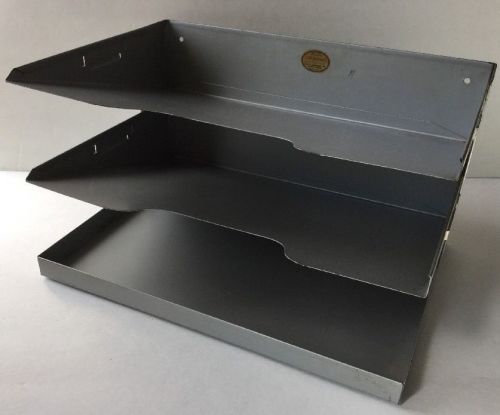 Vintage Gray Curmanco MCM Industrial 3 Tier Paper Tray Sorter Desktop Oganizer