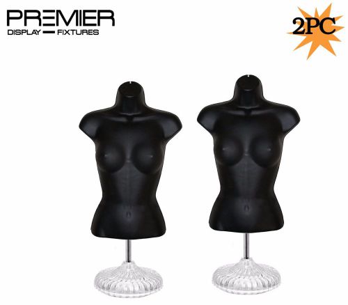 SET OF 2 HALF FEMALE BODY FORM WAIST LONG PLASTIC MANNEQUIN WITH BASE BLACK