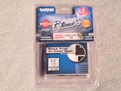 NEW BROTHER  P TOUCH BLACK PRINT ON CLEAR TAPE 1/2&#034; WIDTH 12 MM TZ-131 TZ 131