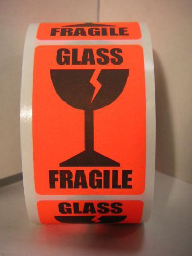 50 FRAGILE GLASS  large intl symbol flourescent red Warning Stickers Labels