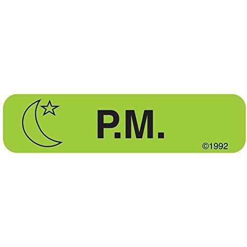 PHARMEX 1-350 Permanent Paper Label, &#034;P.M&#034;, 1 9/16&#034; x 3/8&#034;, Green (500 per Roll,