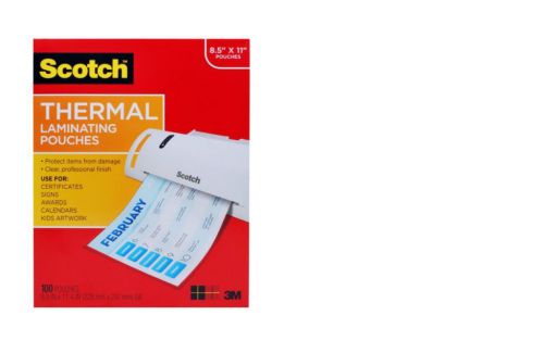 New Scotch  8.9&#034;x 11.4&#034; Clear Thermal Laminating Pouches 3 mil Thick (100-Pack)