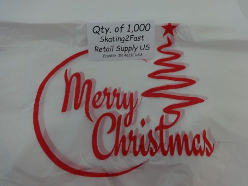 1000 Qty. Merry Christmas Plastic T-Shirt Shopping Bags Handles 11.5&#034; x 6&#034; x 21&#034;