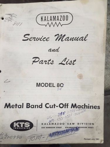 Kalamazoo model 80 service &amp; parts manual