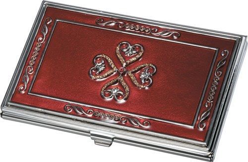 Visol Products Red Lacquer with Embedded Crystals Business Card Holder for Women