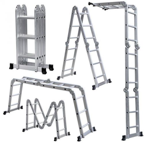 Aleko multi-purpose multiple position 12 steps aluminum folding ladder for sale