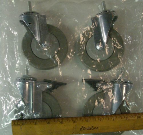 Casters, Four (4), 3-7/8 Hard Ruber Wheels, Ball Bearings, Two With Brakes, 3/8s