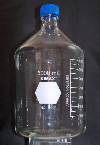 Kimble kimax 5000 ml media storage bottle no 14397 screw cap 13.5&#034; tall 7&#034; dia for sale