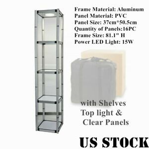 USA 81.1&#034; Square Aluminum Spiral Tower Display Case with Shelves light Panel
