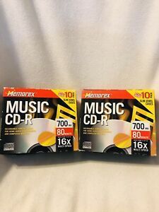 Two Memorex Music CD-R Recordable CDs Write 700 MB 80 min 16x Multi Speed 10pk