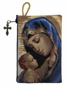 Intercession Hand-Woven Lined Madonna and Child Rosary Pouch Made in Turkey w...