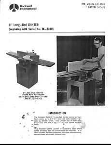 1972 Rockwell 8 inch Long Bed Jointer instruction Maintenance &amp; Parts Manual
