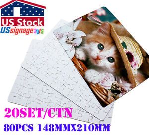 US 20set A5 Sublimation Blanks Jigsaw Puzzles 80 Pieces for Heat Press 5.8&#034;x8.3&#034;