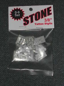 Stone Tattoo Digits Set 3/8&#034; Complete Number # Set 0-9  Metal w/Plastic