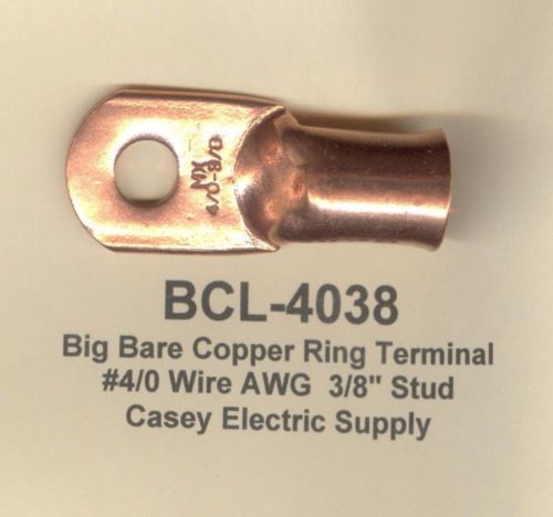 2 Big Bare Battery COPPER Ring Lug Terminal Connector #4/0 Wire 3/8&#034; Stud MOLEX