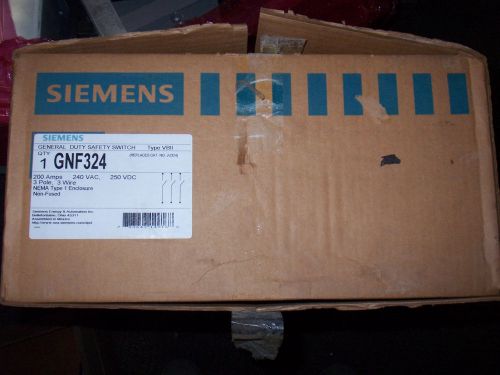 Nib siemens gnf324 200 amp 240v non fused safety switch disconnect shelfware for sale