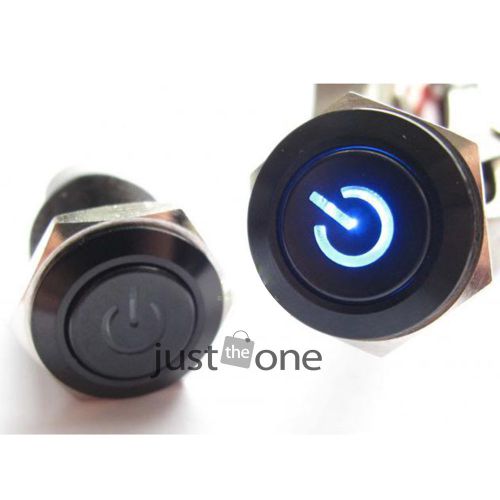 Cars 16mm 12v blue power symbol led aluminum metal push button momentary switch for sale