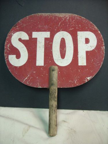 METAL STOP/SLOW HAND HELD SIGN OVAL 11x14&#034; wood Handle