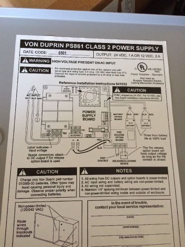 VON DUPRIN PS861 CLASS 2 POWER SUPPLY
