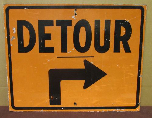 Used vintage 1/2&#034; plywood wood &#034;detour&#034; construction traffic sign 30x24 for sale