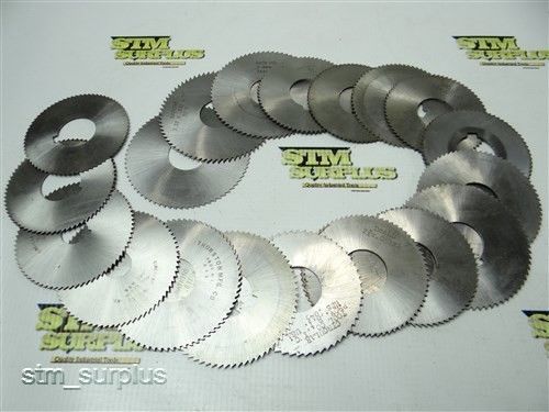 NICE LOT OF 19 HSS SLITTING SLOTTING BLADES 2-3/4&#034; to 3-3/16&#034; W/ 5/8&#034; TO 1&#034; BORE