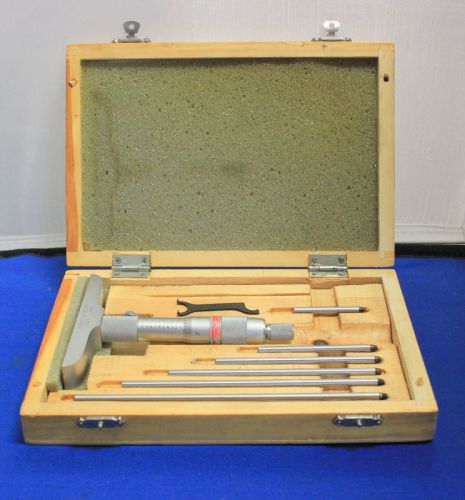 Depth Micrometer Set with Wood Case 0&#034;-6&#034; .001&#034; W/ 6 Rods China
