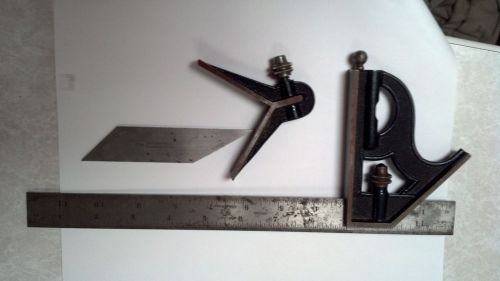 VINTAGE LS STARRETT COMBINATION SQUARE AND CENTER HEAD WITH ESTRA ANGLE