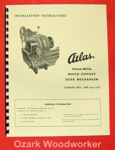 ATLAS/Craftsman 10&#034; Quick Change Gear Box Installation &amp; Part Manual 0054