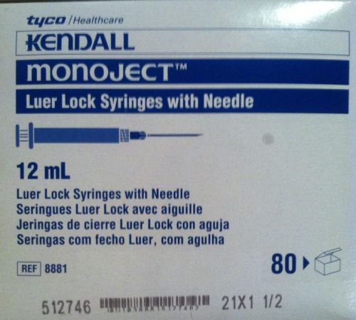 NEW! Box of 80 Kendall Monoject Luer Lock Syringes 12cc 12ml 8881512746