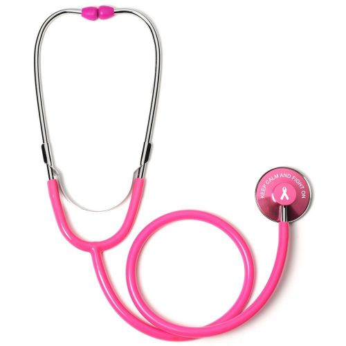 Hot Pink Single Head Stethoscope with Keep Calm and Fight On Breast Cancer