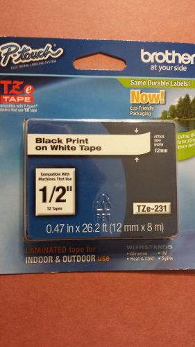 2 PTouch Brother Tze Tape Black print on White tape 1/2&#034;