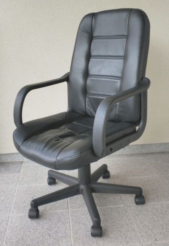 Height Adjustable Executive Office Chair with Armrests Leather Black