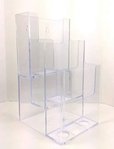 3 Tier Tri-Fold Brochure Holder Clear Plastic 4.5&#034; wide x 9&#034; tall Source One Y17