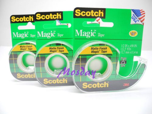 3 Pachages Scotch 3M Magic Tape w/ dispenser, 1/2 in x 450 in