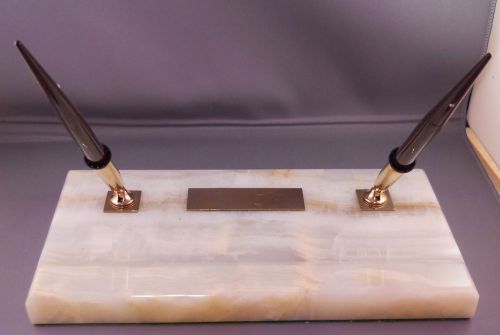 Sheaffer White Onyx Double Snorkel Desk Set in box-restored #5001M