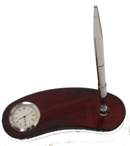 Mahogany Wood Pen Holder With Clock