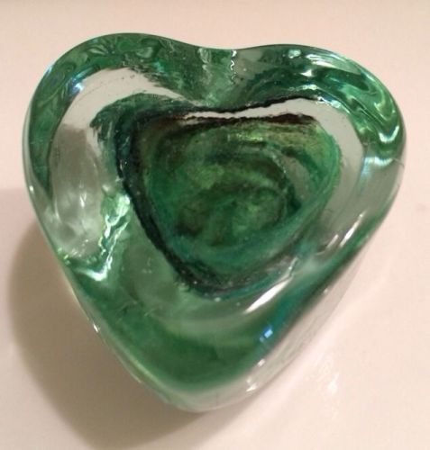 Paperweight - Heart Shaped - Greens - Unique - 1 7/8&#034; x 1 7/8&#034; x 1 1/4&#034;- #PW 10