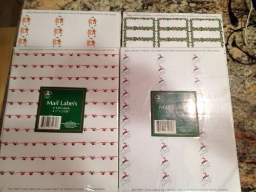 Mail Labels 600 New 1&#034; X 2-5/8&#034; 4 Christmas Designs